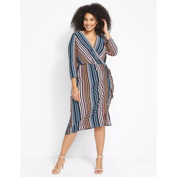 Lane Bryant Dresses & Skirts - Lane Bryant striped Surplice-Neck Side-Ruched Midi Dress sz 22/24 new with tags
